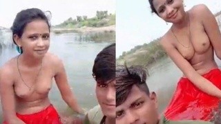 Dehati couple takes bath in nature and captures it on selfie camera
