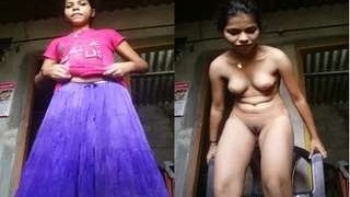 Desi girl records nude selfies in a natural setting