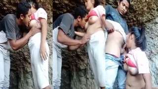Young college students enjoy outdoor sex in MMS video