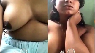 European babe flaunts her breasts in a video call