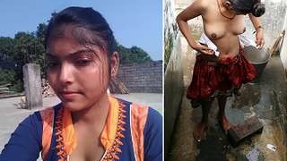 Beautiful Indian woman gets naked for a bath