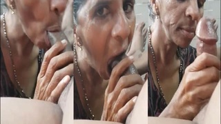 Older woman gives a blowjob in public for MMS