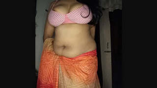 Housewife in sari shows off her curves