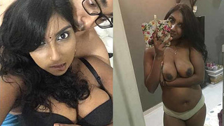 Desi aunty enjoys sucking her own breasts