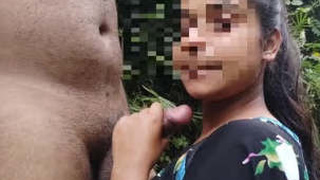 Tamil babe gives a blowjob in public and takes it all in