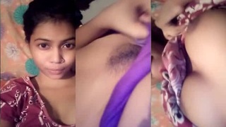 Desi girl's hairy pussy gets a close-up in selfie video