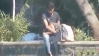 College girl gives a public blowjob to her lover