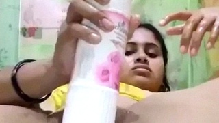 Indian babe uses air freshener as sex toy for masturbation