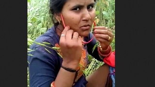 Outdoor encounter with a village girl in the jungle