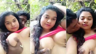 Big boobs and selfie fun with a village girl in the outdoors