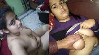 Indian wife enjoys a threesome with her husband and friend, moaning with pleasure